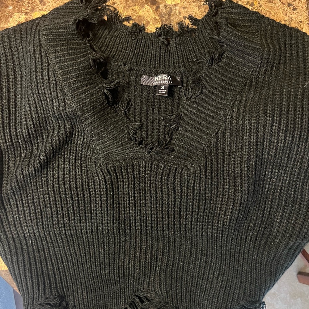 Hera Collection Black Distressed Sweater